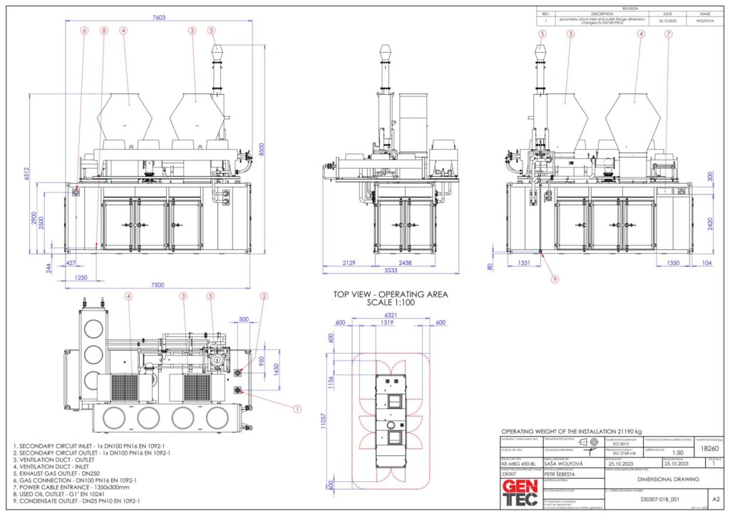 450 kWe Biogas CHP dimensional image